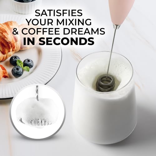 Powerful Milk Frother Wand With Duracell Batteries (25 - Pink Salt / Triple Whisk + Batteries)