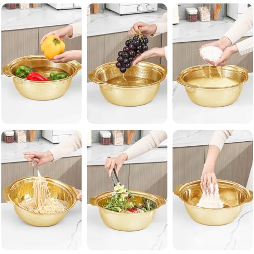 304 Stainless Steel Fine Mesh Colander Set (5qt / Gold with handle)