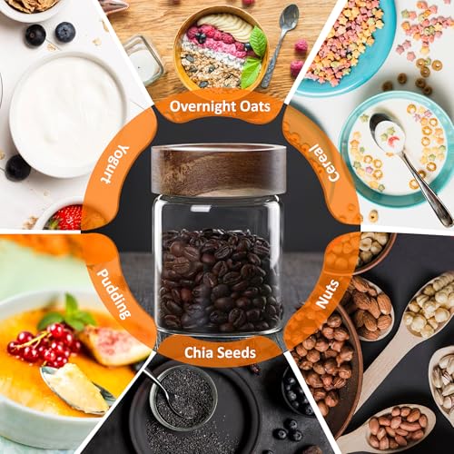 26 oz 850 ml Clear Glass Storage Canister with Airtight Wooden Lid (26 fl oz (4 Pack))