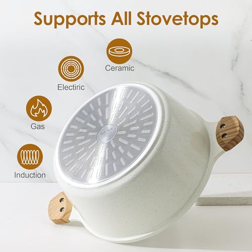 Ceramic Nonstick Stock Pot with Lid (4.5 Quarts / White)