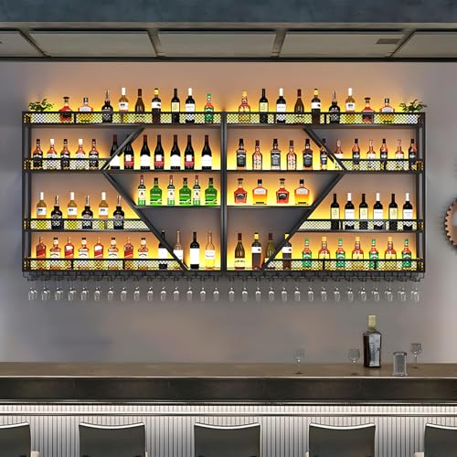 63in Large Wall Mounted Wine Rack (4 Tiers Black / 63 * 7.87 * 48.5INCH)