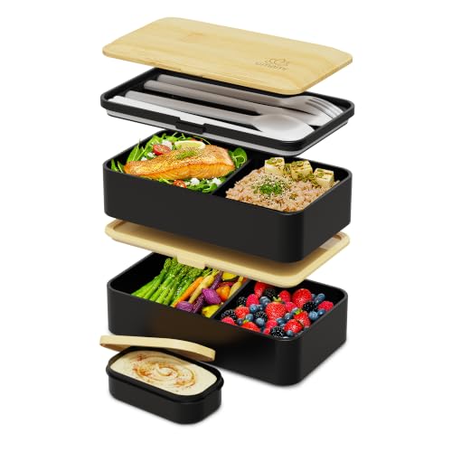 Bento Box Adult (M - 40 oz / Black & Bamboo)
