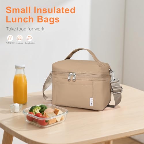 NOL 4L Insulated Lunch Bags for Women Cooler Bag Lightweight Nylon Waterproof Lunch Box for Work (Khaki / Small (4 Liters))
