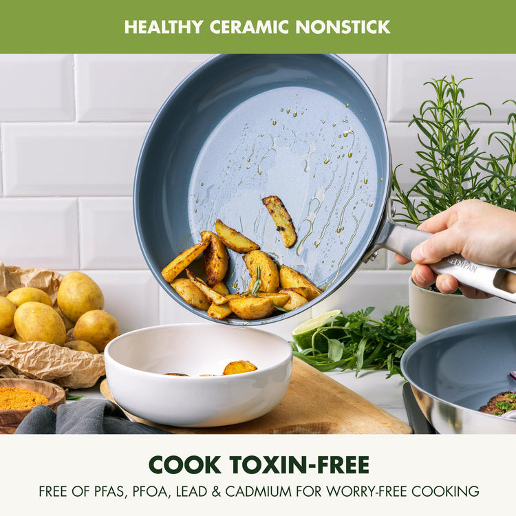Treviso Stainless Steel Healthy Ceramic Nonstick (12" Frying Pan Skillet with Lid)