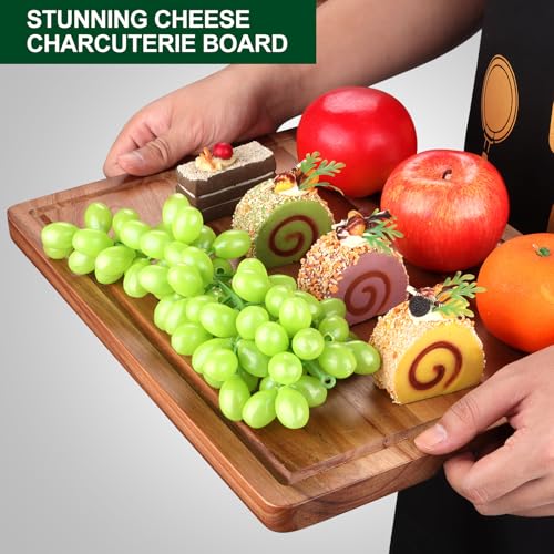 Large Acacia Wood Cutting Board Set of 3 Wooden Chopping Board With Holder (Acacia Wood / 3-Piece Set: 17" x 12", 15" x 11", 13" x 10")