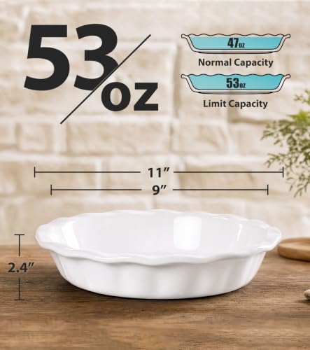 Deep Dish Pie Pan 9 Inch Ceramic (White-2 PCS / 53 OZ)