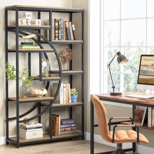 Industrial Bookshelf Bookcase with 9 Open Shelf (Light Oak)