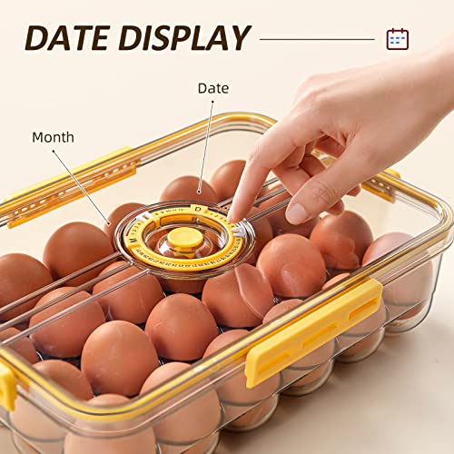 Egg Holder for Fridge 24 Container With Lids for Timer (large 24pcs / yellow 1 pack)