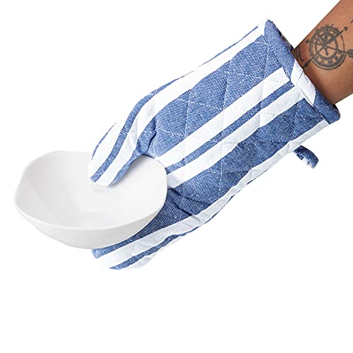 Oven Mitts Heat Resistant Kitchen Gloves (Oven Gloves / Franca Blue Stripes)