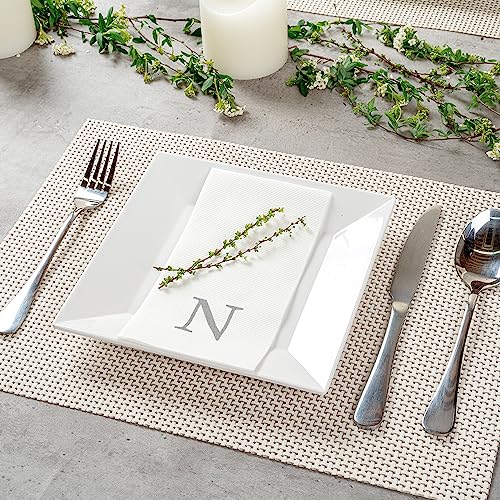 Monogram Letter N Silver Linen Feel Guest Towels (Silver / 2000 Count / N)