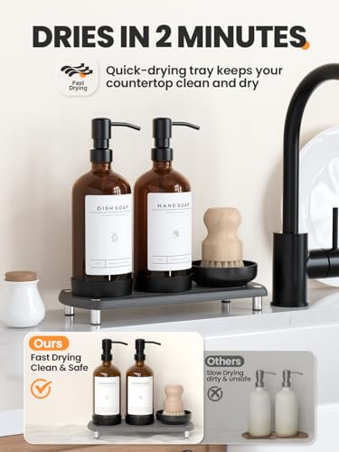 Luxury] Kitchen Soap Dispenser Set (Amber Bottle + Black Pump)