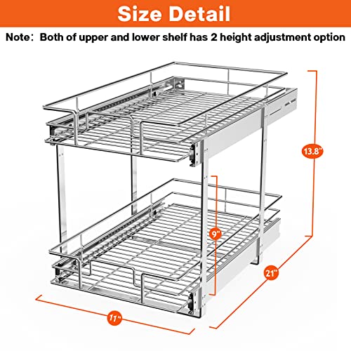 Individual Pull Out Cabinet Organizer (2 Tier / 11"W x 21"D)