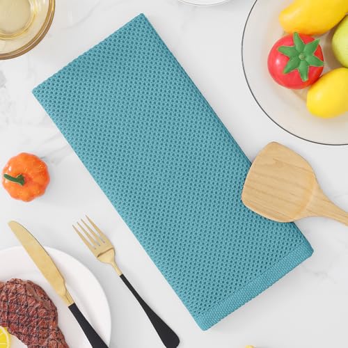 100% Cotton Waffle Weave Kitchen Dish Towels 4 (Lake Blue / 13 X 28 - 4 Pack)