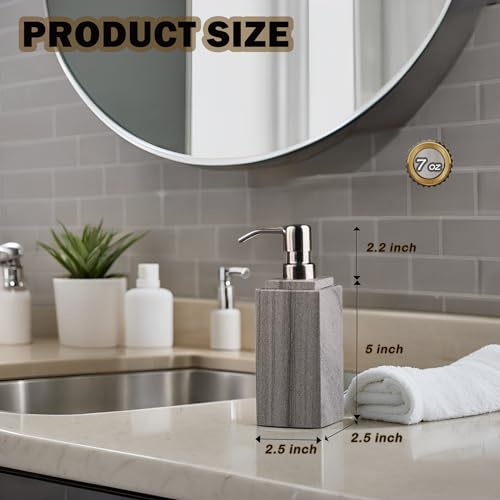 Hand Liquid&Lotion Soap Dispenser Pump Bottle Natural Marble for Kitchen Bathroom Countertop Laundry Room Holds Dish Soap Shampoo Laundry Liquid Shower Gel (Grey Sand)
