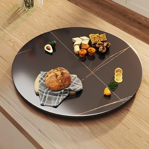 23.6" Lazy Susan for Table Top Sintered Stone Rotating Serving Tray for Dining Table (Black / 60CM)