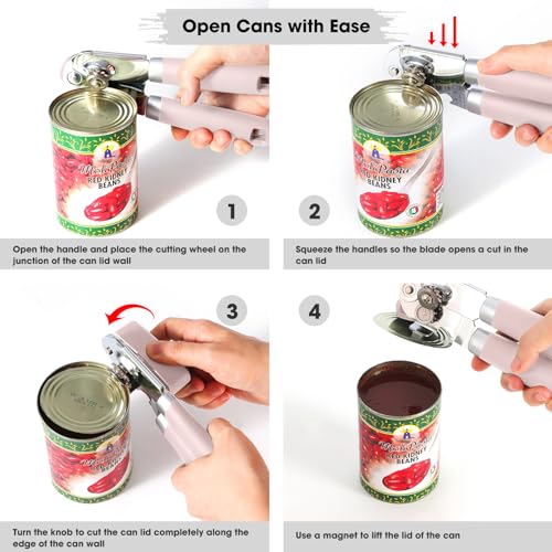 Heavy Duty Hand Can Opener Manual with Magnet (Light Pink)