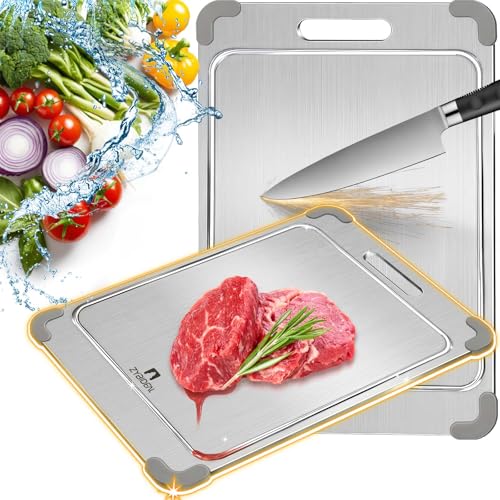 14*10" Pure Titanium Cutting Board with Groove and Silicone Corner (Gray / 10 * 14 IN)
