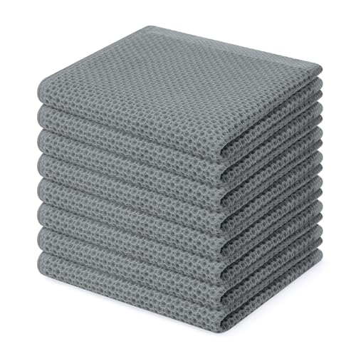 100% Cotton Waffle Weave Kitchen Dish Cloths 8 (Grey / 12 X 12 - 8 Pack)