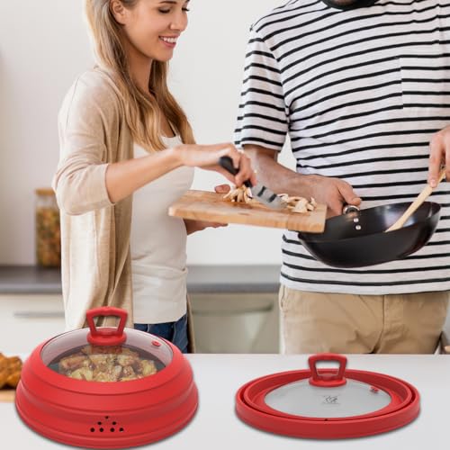 Collapsible Silicone Microwave Splatter Cover for Food Plate Bowl 10.8 inch (Red (Regular style) / 10.8 inch)