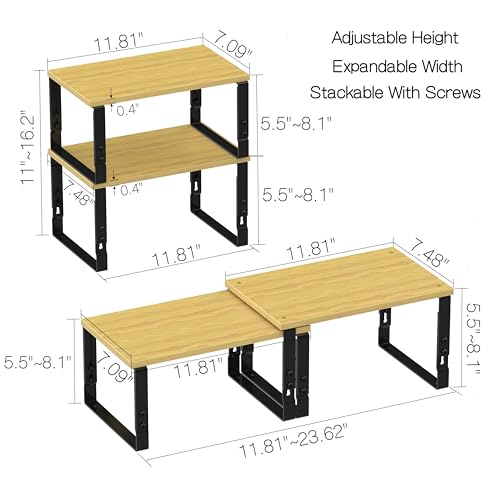 Expandable Kitchen Cabinet Organizer Shelves (1 Pack/Black / Medium:11.8"Wx7.48Dx5.5"~8.1"H)