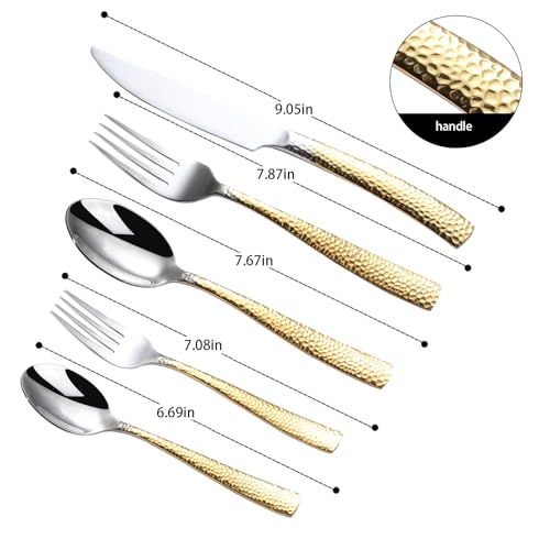 Hammered Silverware Set For 4 (20pcs Gold)