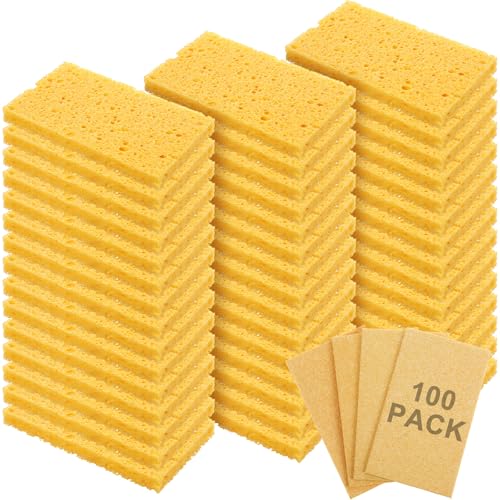 100 Pcs Sponges Bulk Sponges Kitchen Compressed Sponge (Yellow)
