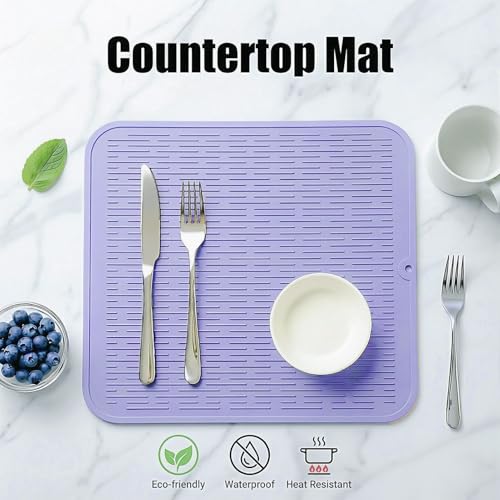 Silicone Dish Drying Mat for Multiple Usage (Light Purple / 18"L x 16"W)