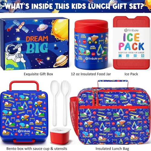 Kids Bento Snack Lunch Box with Thermo Insulated Toddler Lunch Bag (A8.Trucks)