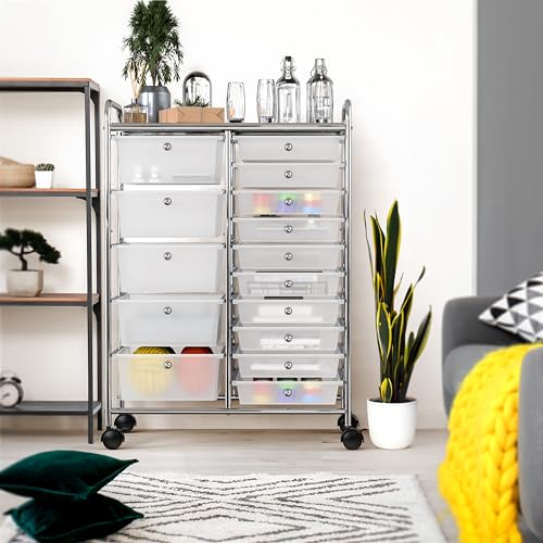15 Drawers Rolling Utility Cart Art Craft Storage (15 Drawers / Chrome)