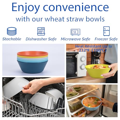 Unbreakable Large Cereal Bowls Set of 6 (Multicolor / 32 oz)
