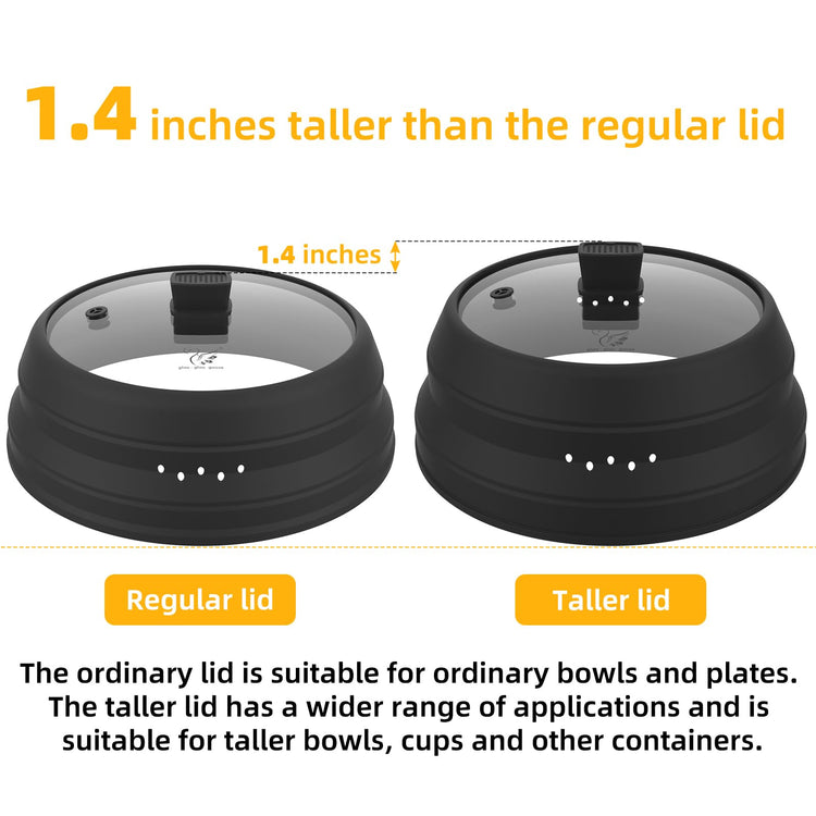Microwave Splatter Cover Glass Cover Guard Lid with Collapsible Silicone for Food Pot Plate Cover 9.8 inch Black (BLACK / 9.8 inch)