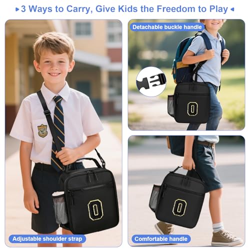 Lunch Box Kids Large Initial Insulated Lunch Bag for Girls (Black / O)