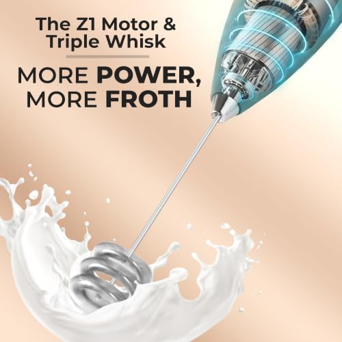 Powerful Milk Frother Wand With Duracell Batteries (45 - Emerald / Triple Whisk + Batteries)