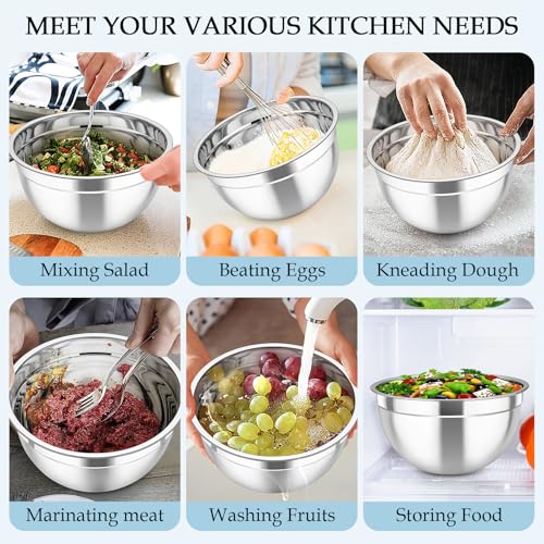 Mixing Bowls Stainless Steel Nesting Salad Bowls Set (Black / Airtight Lids)