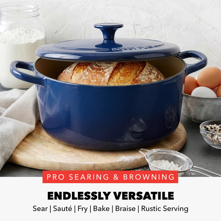 x Bobby Flay 5.5QT Enameled Cast Iron Dutch Oven With Lid (5.5QT Dutch Oven / Cobalt Blue)