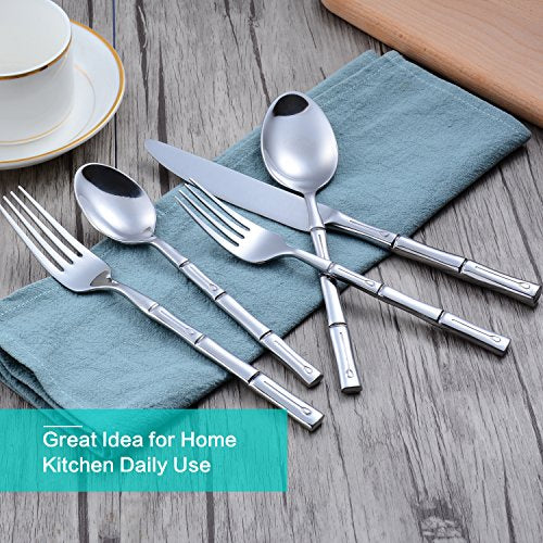 Silverware Set Stainless Steel Flatware Set 30 Pieces Cutlery Set Bamboo Handle Mirror Finished for Home Kitchen Restaurant Hotel Cutlery Set Service for 6 (Silver / 30 pcs)