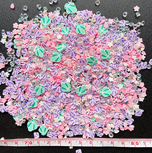 Fake Sprinkles Resin Sprinkles Fake Candy Sprinkles Clay Sprinkles Polymer Sprinkles Polymer Clay Slices for Nail Art DIY Crafts Cake Phone Case (44-Green Shell+Pink Cherry Blossom)