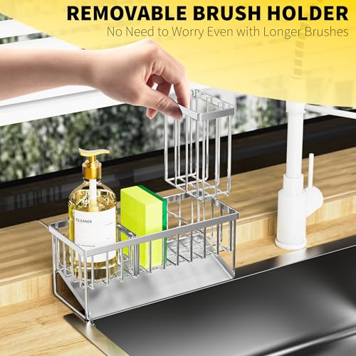 Sink Caddy Sponge Holder for Kitchen (Silver / 9.25 inches)