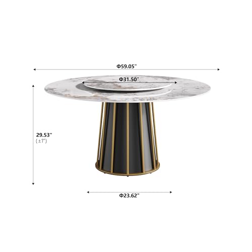 9 Piece Dining Table Chairs Set (1 Pc 59" Table + 8 Chairs / Black + Gold)