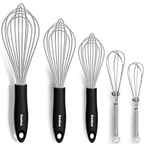 Stainless Steel Kitchen Whisk Set of 5 (5+7 & 9+11+12 inch / 5 Pcs Silver)