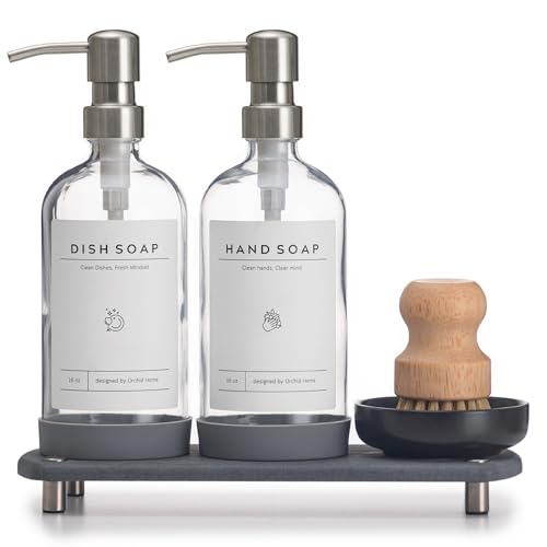 Luxury] Kitchen Soap Dispenser Set (Transparent Bottle + Silver Pump)