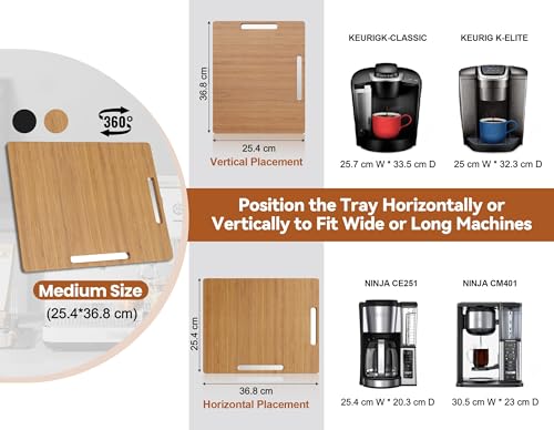 Appliance Slider for Kitchen Appliances 360° Rolling Sliding Tray for Coffee Maker Countertop (Medium (14.5" x 10") / Natural)