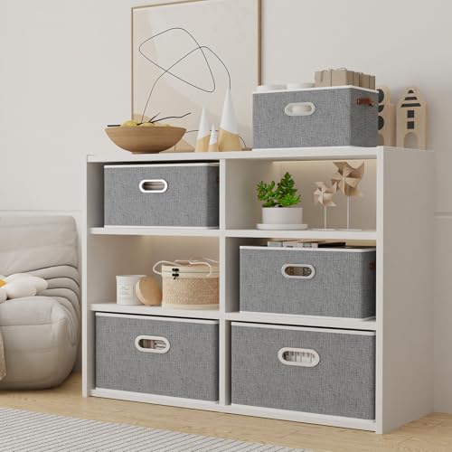 Collapsible Fabric Storage Bins (15.0x9.8x8.3inch(6-Pack) / Grey)