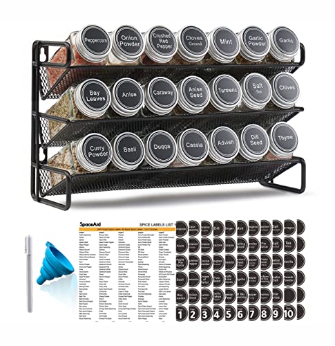 Spice Rack Organizer with 21 Spice Jars (13.4"W × 9"H / Black)