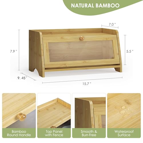 Double Layer Bread Box for Kitchen Countertop (Bamboo / 1 Tier)
