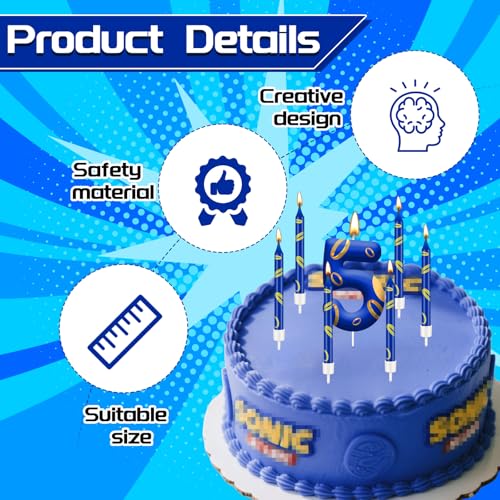 13PCS Birthday Cake Candles Set (Blue+Gold / 5)