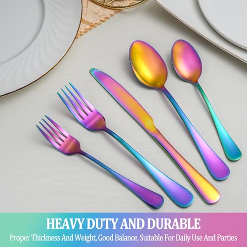 60 Pcs Rainbow Silverware Set Service for 12 (Rainbow)