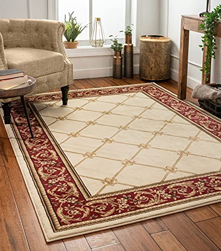 Timeless Collection Fleur De Lis Ivory 6x9 Luxurious Traditional French Aubusson Oriental Area Rug Perfect for Living Room Bedroom or Dining Room Easy (6'7" x 9'3" (Rectangular) / Ivory)