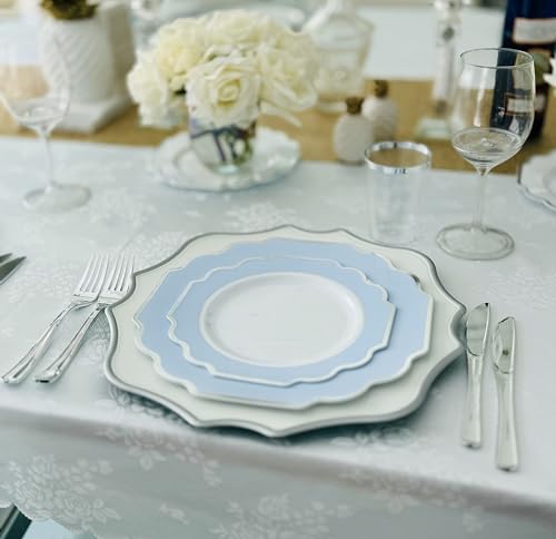 OCCASIONS Disposable Plastic Plates for 40 Guests (320 Piece (40 Guest) / D. Imperial Blue & Silver)