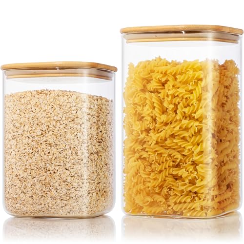168oz & 84oz Large Glass Storage Containers with Lids for Pantry Storage (Square 168OZ&84OZ Set-2Pack)